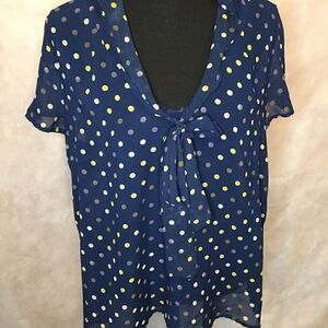 Blue Polka dot sleeveless buttoned shirt large